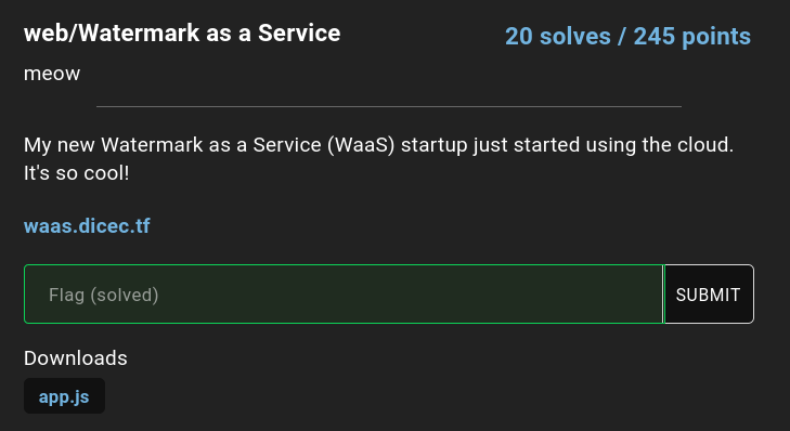 DiceCTF 2021 : Watermark as a Service